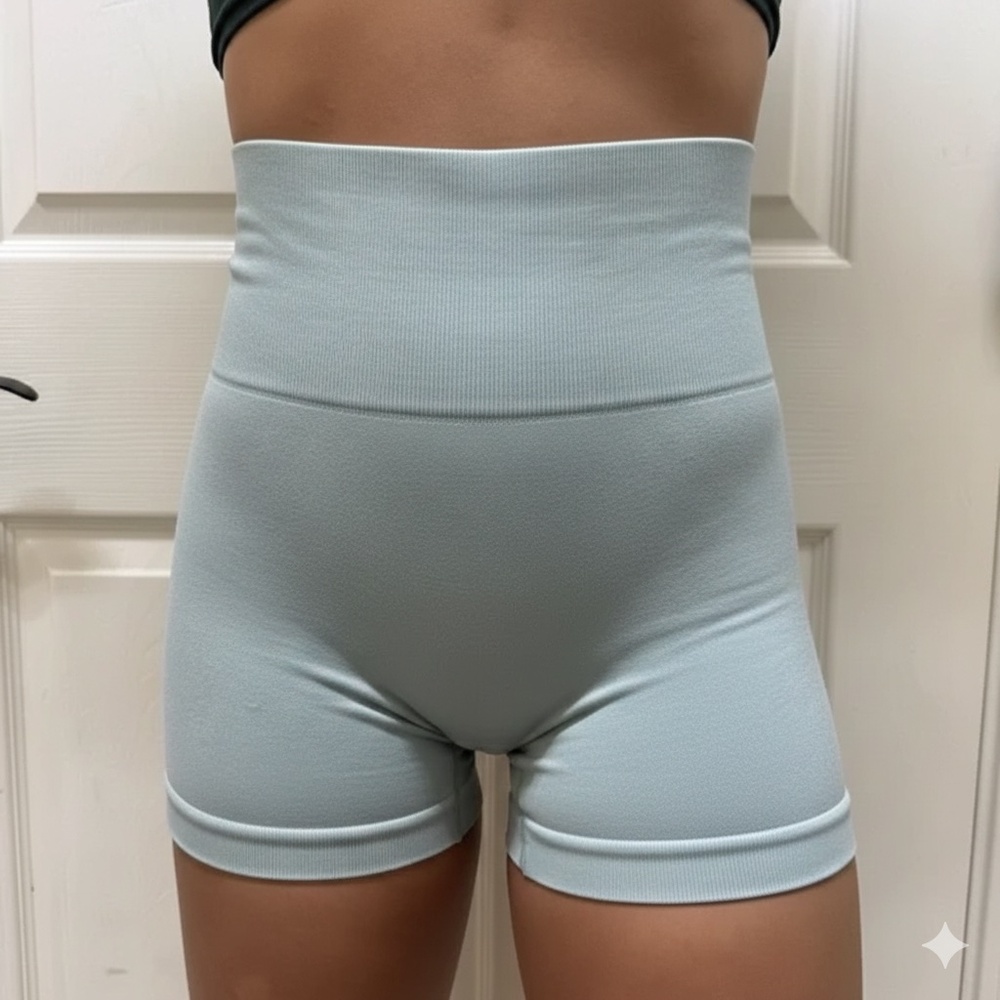 Sage Green High Waist Blue Shorts for Active Comfort